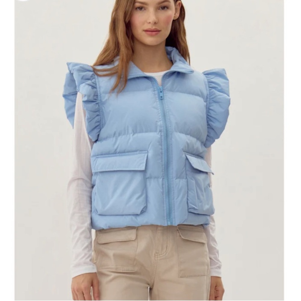 New: Jodifl Ruffle Puffer Vest with Patch Pockets. Size